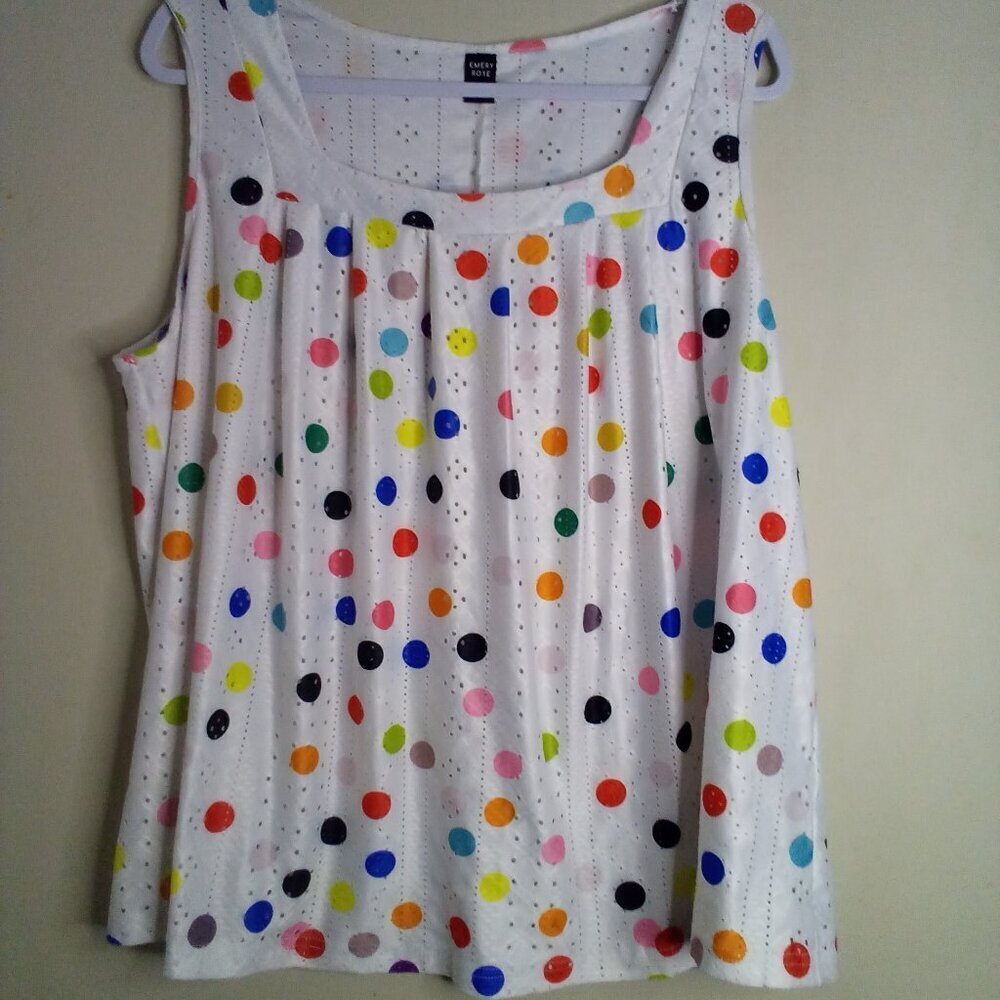 Emery Rose Shirt Women 1XL Sleeveless Eyelet Polka Dot Colorful